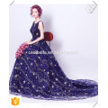 Latest Dress Design Vestidos de Festa Navy Blue Maxi Long Evening Dress Evening Gown with bling bing Stars